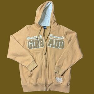 Marithe Francois Girbaud Chenille Spellout Zip Hoodie Tan Vintage Y2K XL